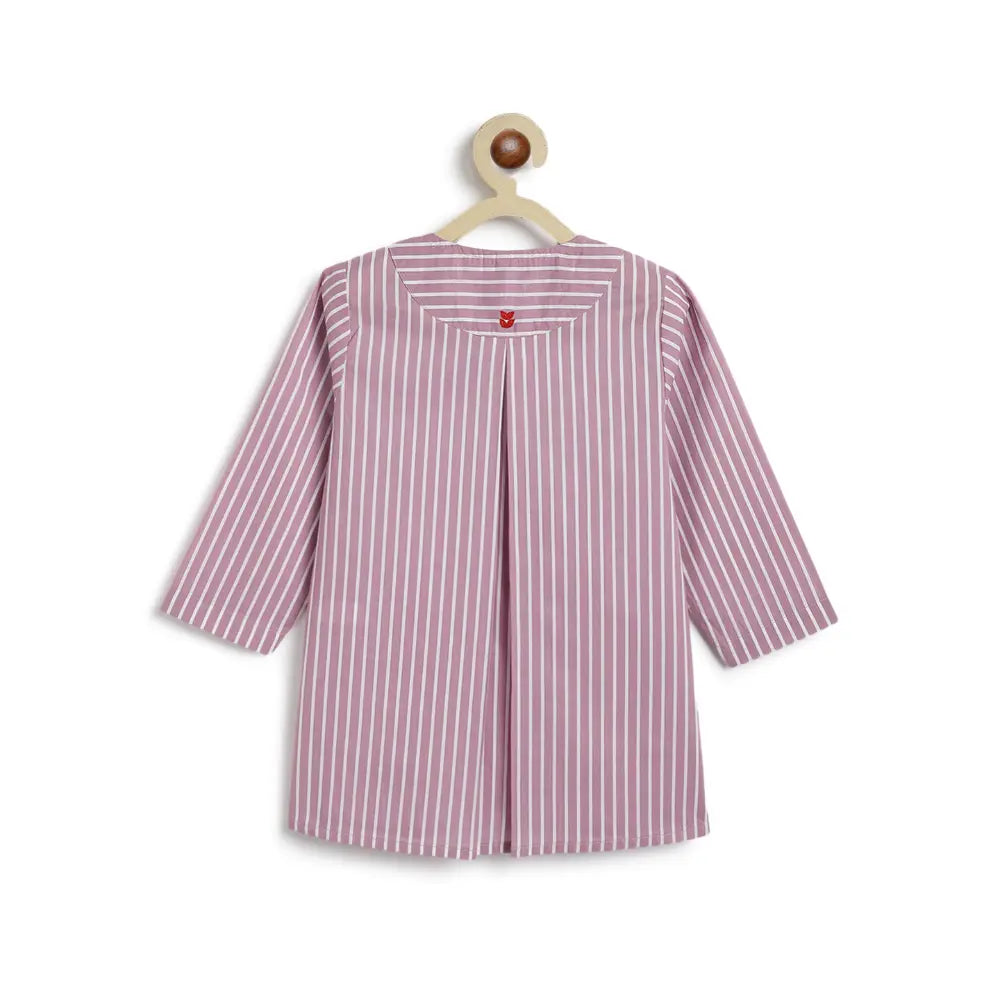 Tiber Taber 100% Cotton Full Sleeves Striped Kurta Pyjama Set - Purple