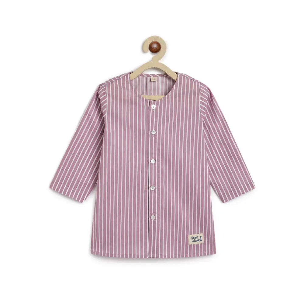 Tiber Taber 100% Cotton Full Sleeves Striped Kurta Pyjama Set - Purple