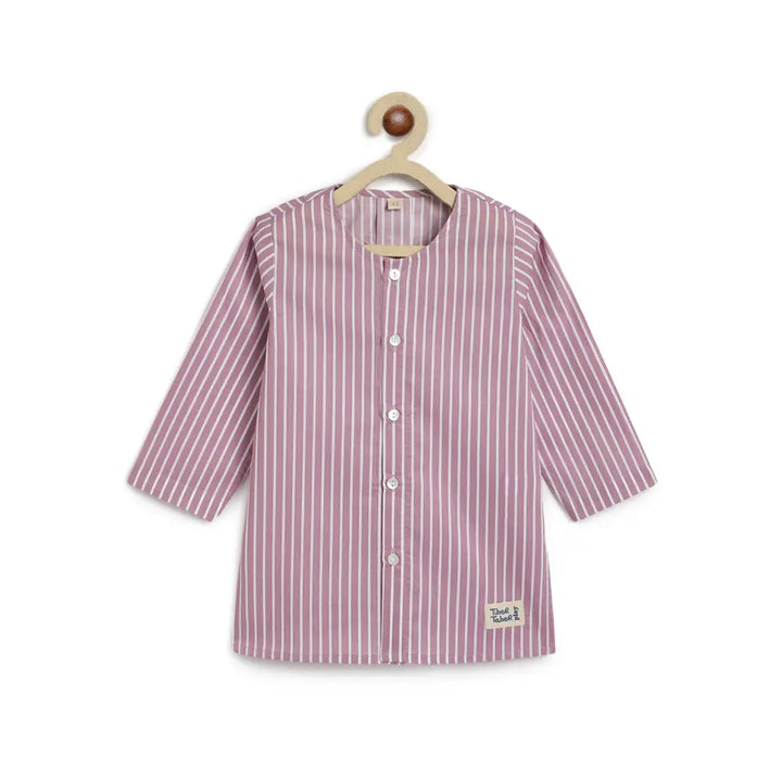 Tiber Taber 100% Cotton Full Sleeves Striped Kurta Pyjama Set - Purple