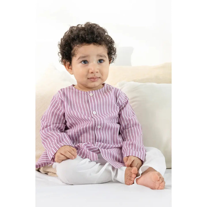 Tiber Taber 100% Cotton Full Sleeves Striped Kurta Pyjama Set - Purple