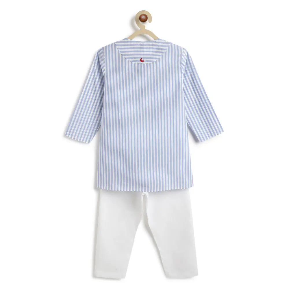 Tiber Taber 100% Cotton Woven Full Sleeves Striped Kurta Pyjama Set - Blue