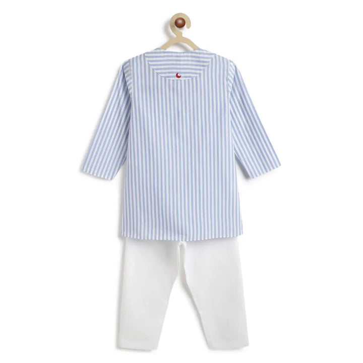 Tiber Taber 100% Cotton Woven Full Sleeves Striped Kurta Pyjama Set - Blue