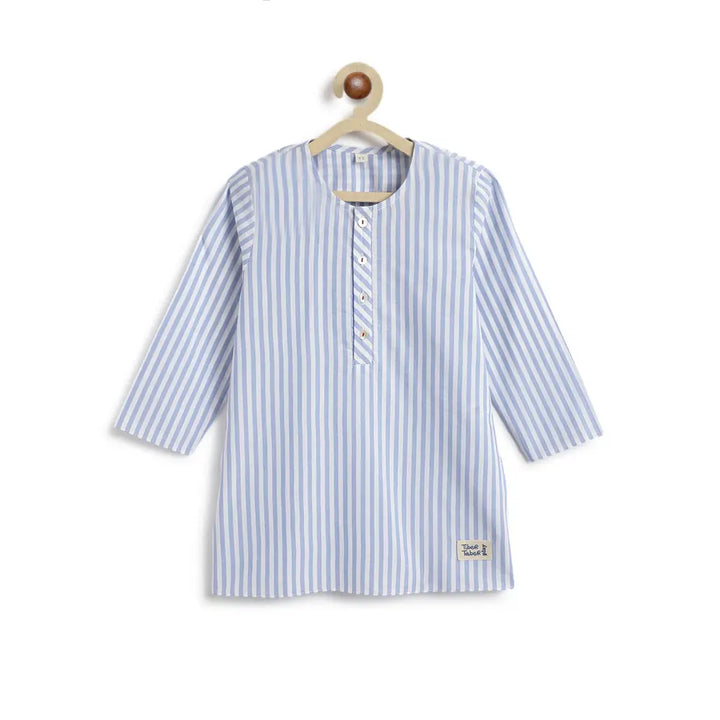 Tiber Taber 100% Cotton Woven Full Sleeves Striped Kurta Pyjama Set - Blue