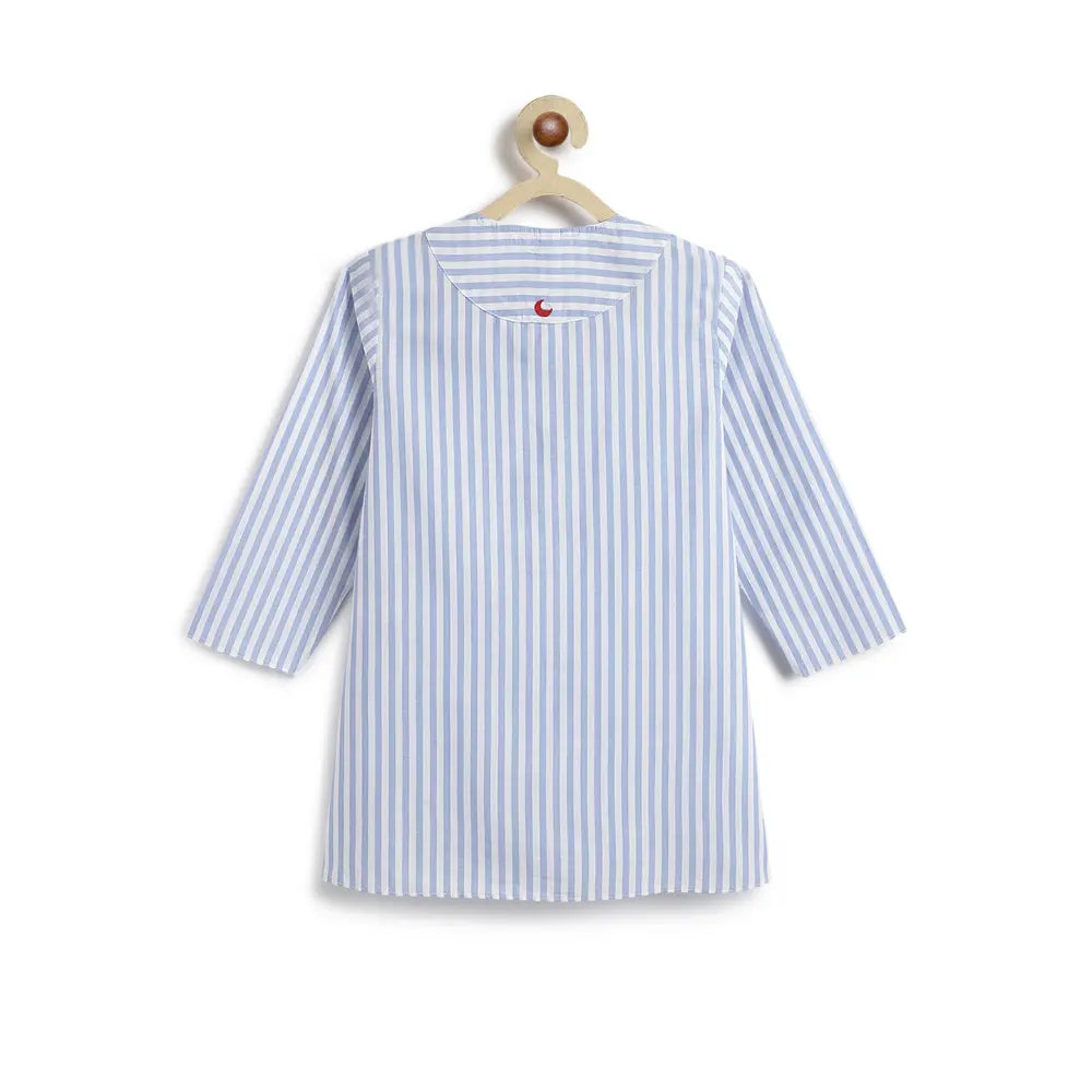 Tiber Taber 100% Cotton Woven Full Sleeves Striped Kurta Pyjama Set - Blue