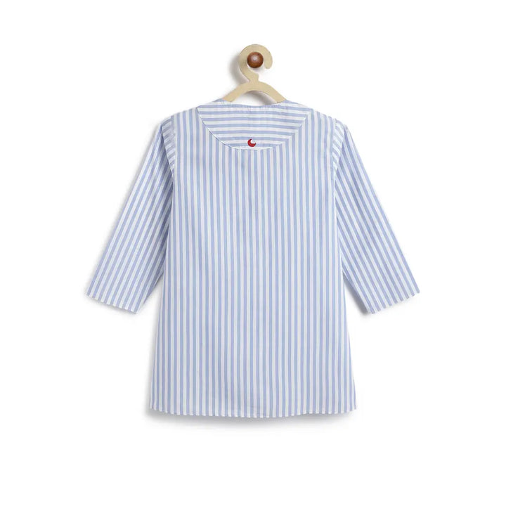 Tiber Taber 100% Cotton Woven Full Sleeves Striped Kurta Pyjama Set - Blue