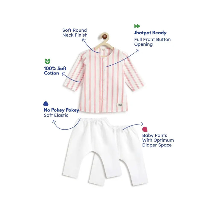 Tiber Taber 100% Cotton Full Sleeves Striped Kurta Pyjama Set - Peach