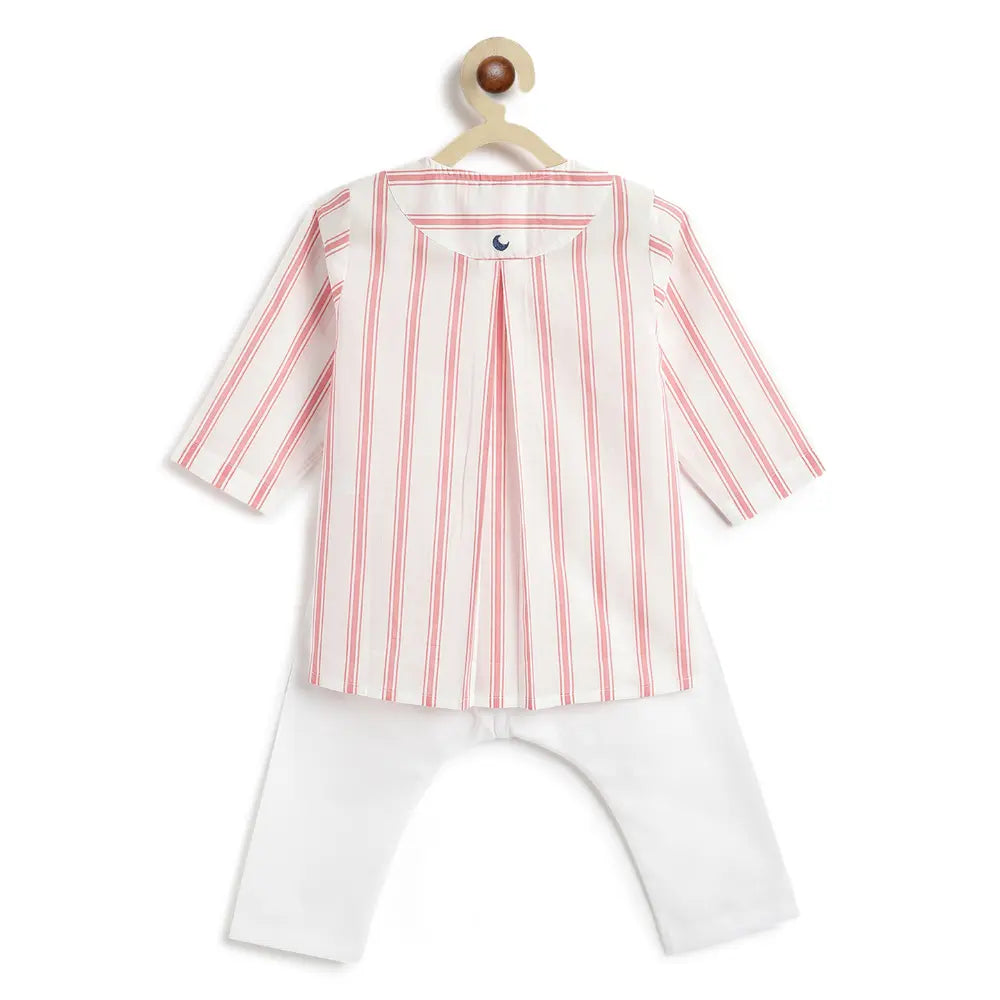 Tiber Taber 100% Cotton Full Sleeves Striped Kurta Pyjama Set - Peach