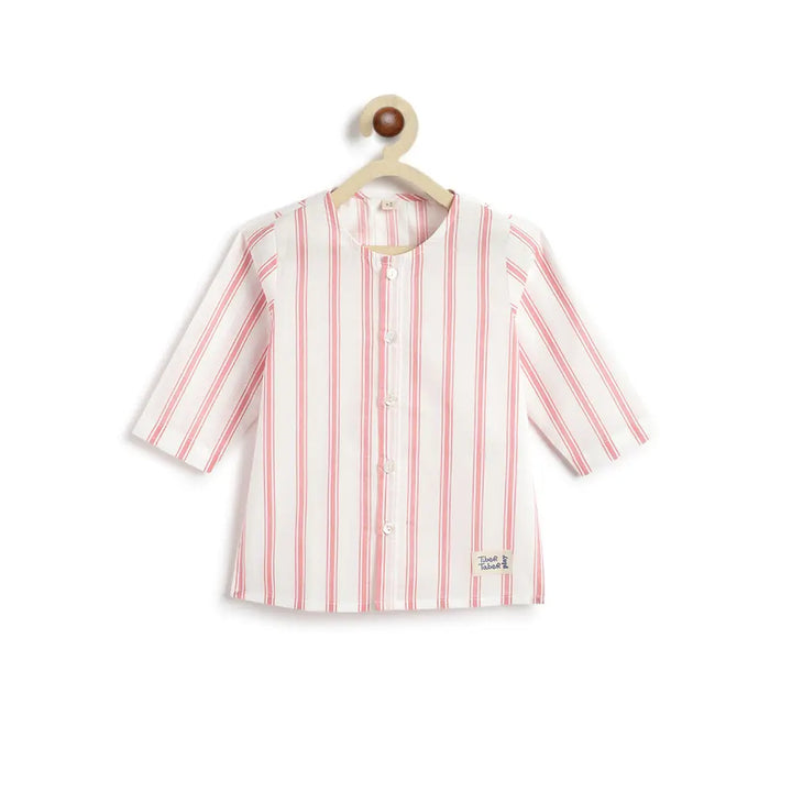 Tiber Taber 100% Cotton Full Sleeves Striped Kurta Pyjama Set - Peach