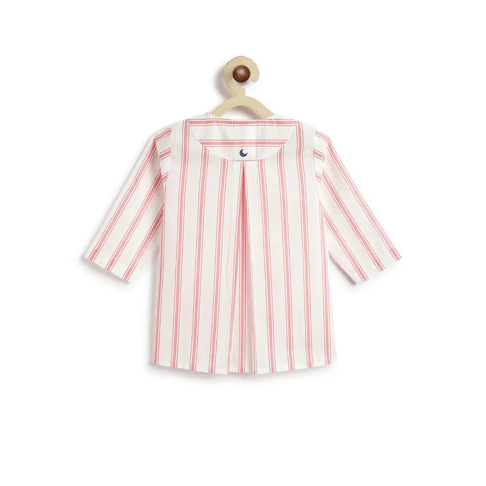 Tiber Taber 100% Cotton Full Sleeves Striped Kurta Pyjama Set - Peach