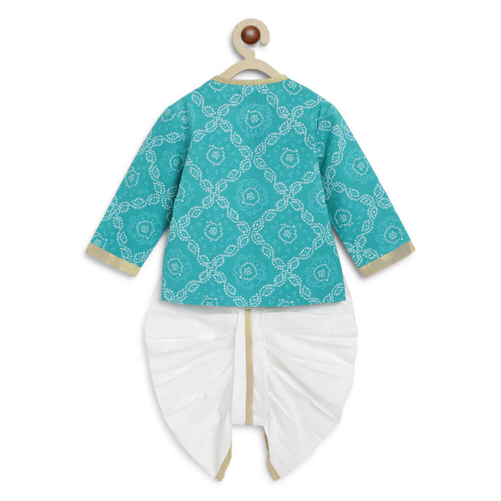 Tiber Taber Baby Boy Bandhani Print Cotton Dhoti Kurta - Blue
