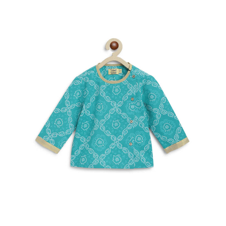 Tiber Taber Baby Boy Bandhani Print Cotton Dhoti Kurta - Blue