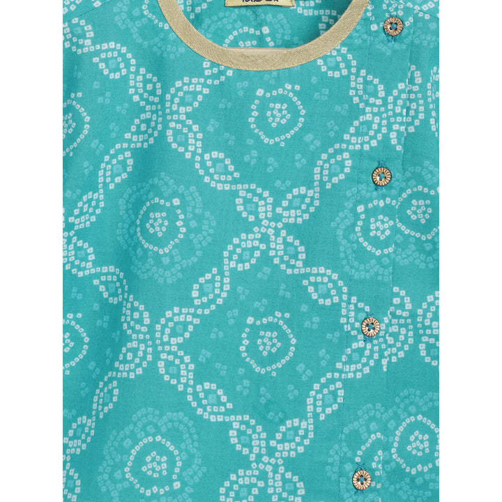 Tiber Taber Baby Boy Bandhani Print Cotton Dhoti Kurta - Blue