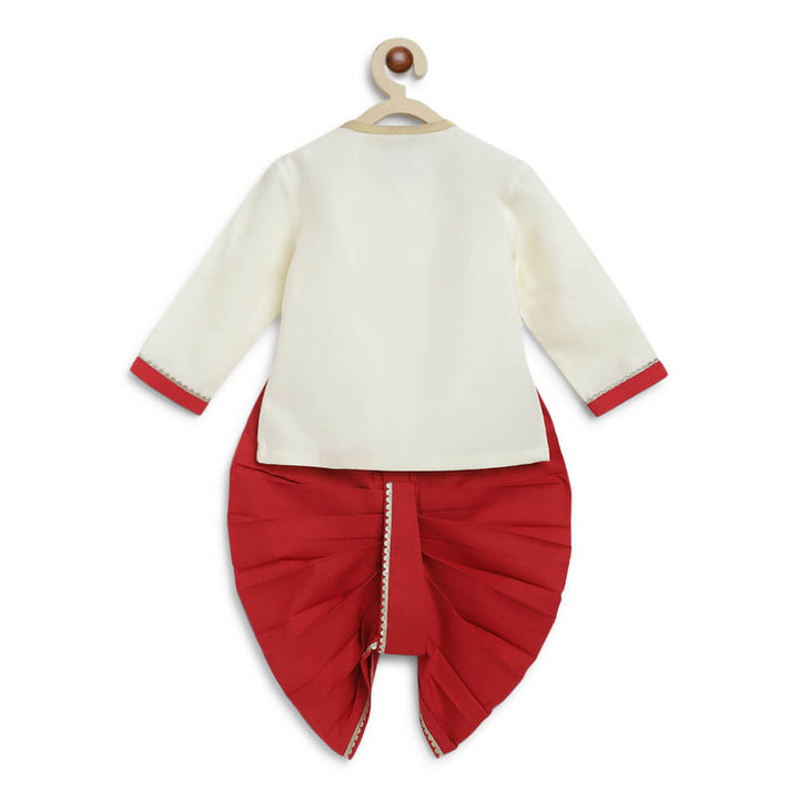 Tiber Taber Baby Boy Ganesha Embroidered Cotton Dhoti Kurta Set - Cream
