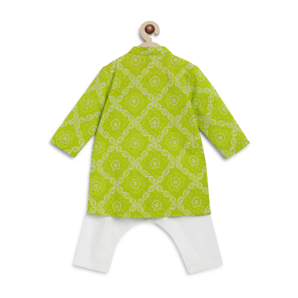 Tiber Taber Baby Boy Bandhani Print Cotton Kurta Set - Green