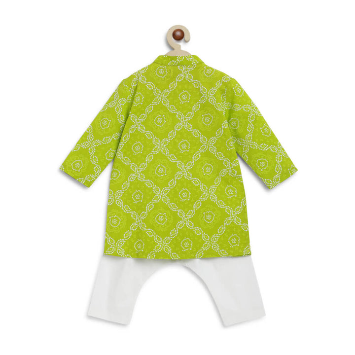 Tiber Taber Baby Boy Bandhani Print Cotton Kurta Set - Green