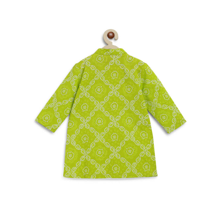 Tiber Taber Baby Boy Bandhani Print Cotton Kurta Set - Green