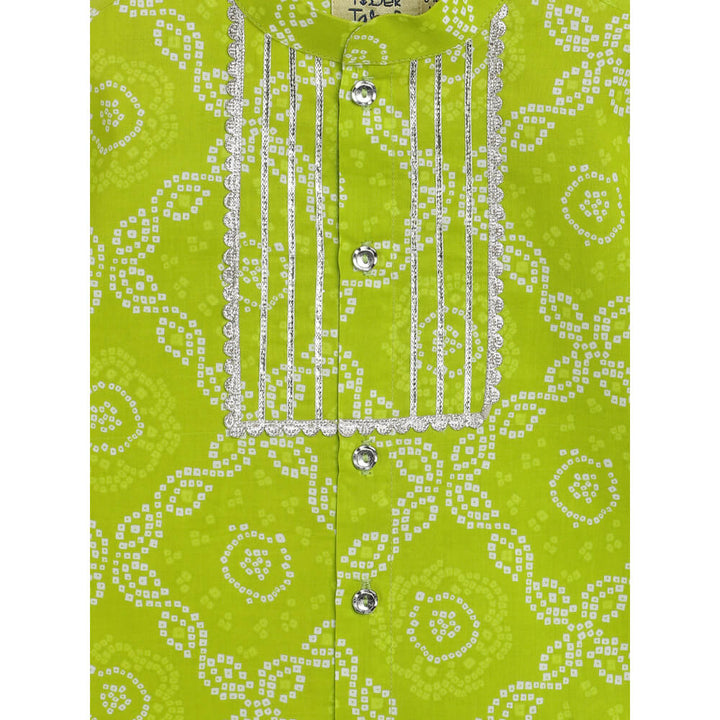 Tiber Taber Baby Boy Bandhani Print Cotton Kurta Set - Green