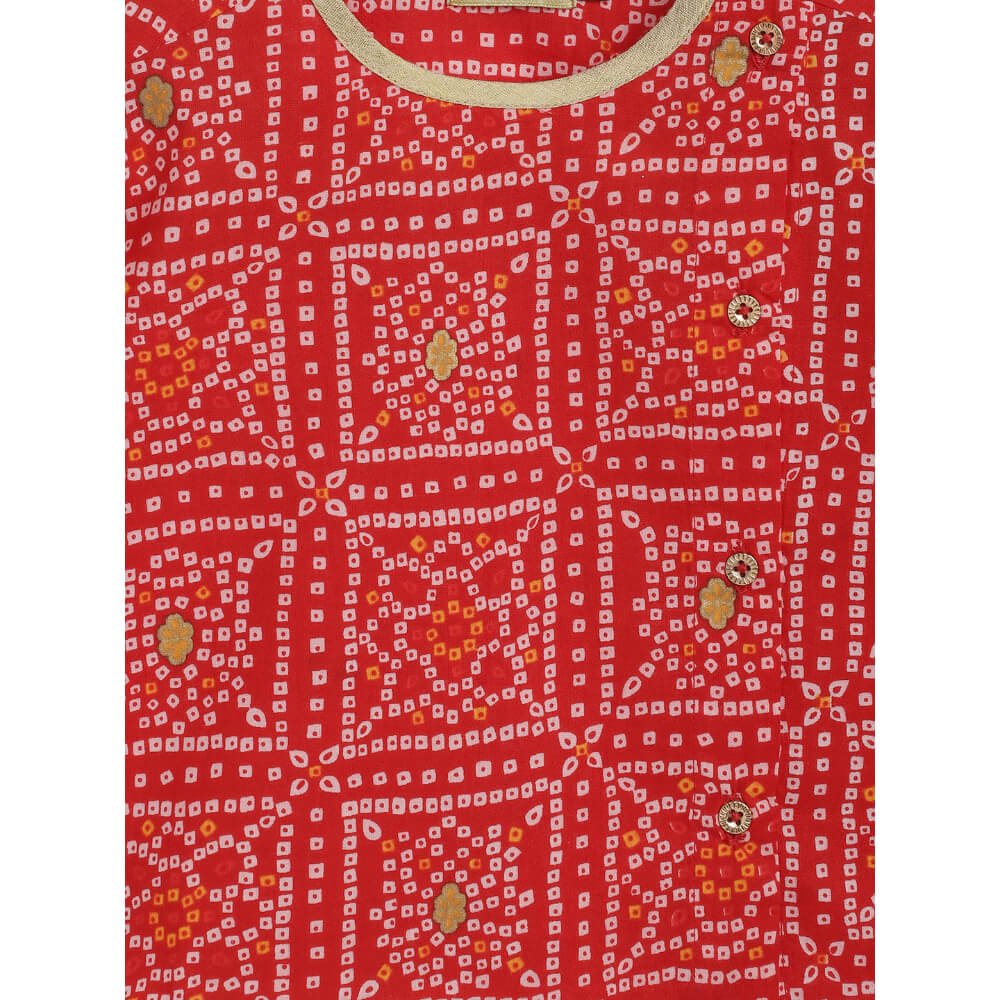 Tiber Taber Baby Boy Bandhani Print Cotton Dhoti Kurta Set - Red