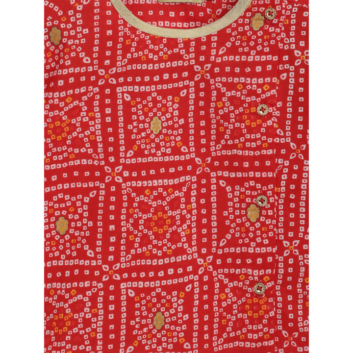 Tiber Taber Baby Boy Bandhani Print Cotton Dhoti Kurta Set - Red