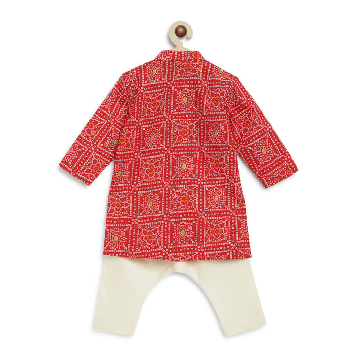 Tiber Taber Baby Boy Bandhani Print Cotton Kurta Set - Red