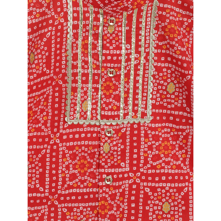 Tiber Taber Baby Boy Bandhani Print Cotton Kurta Set - Red