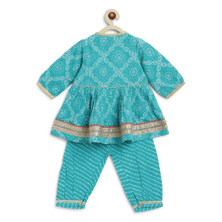 Tiber Taber Baby Girl Bandhani Print Cotton Angrakha Set - Blue