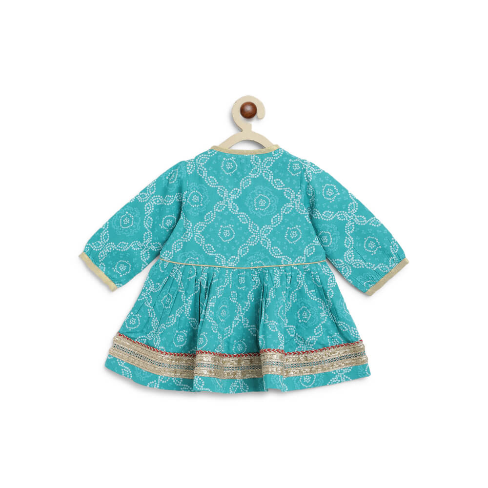 Tiber Taber Baby Girl Bandhani Print Cotton Angrakha Set - Blue