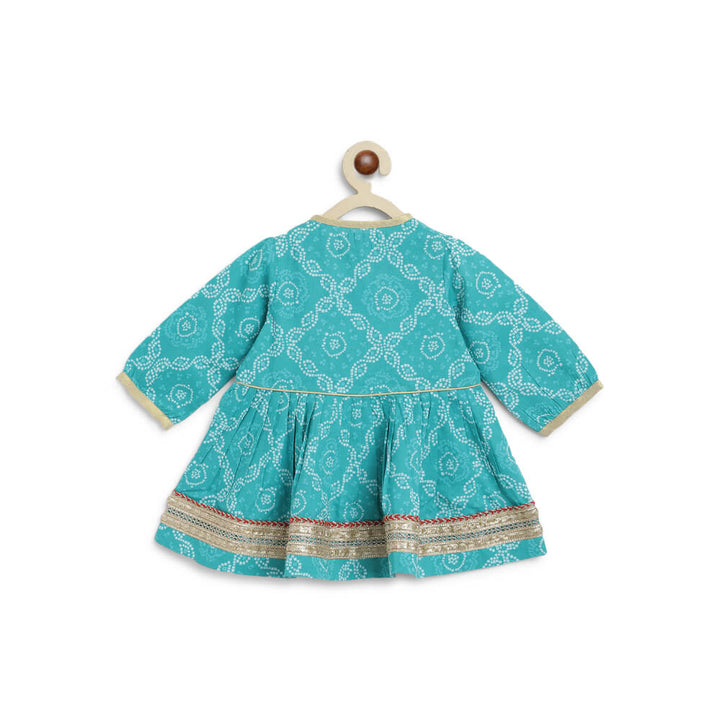 Tiber Taber Baby Girl Bandhani Print Cotton Angrakha Set - Blue