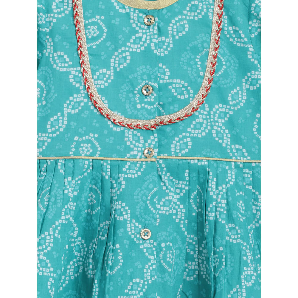 Tiber Taber Baby Girl Bandhani Print Cotton Angrakha Set - Blue