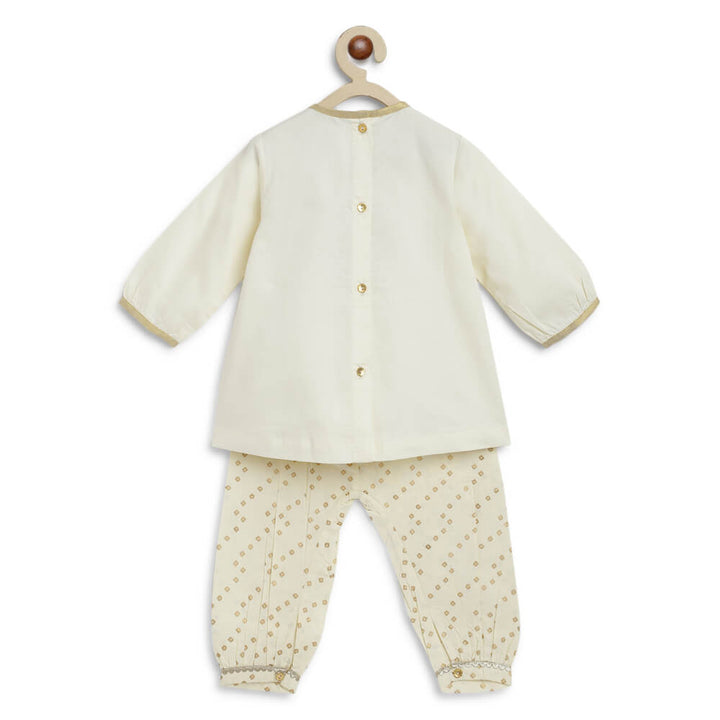 Tiber Taber Baby Girl Lakshmi Embroidered  Premium Cotton Suit Set - Cream