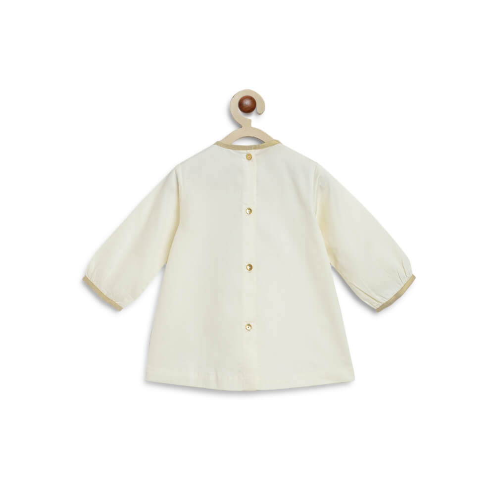 Tiber Taber Baby Girl Lakshmi Embroidered  Premium Cotton Suit Set - Cream