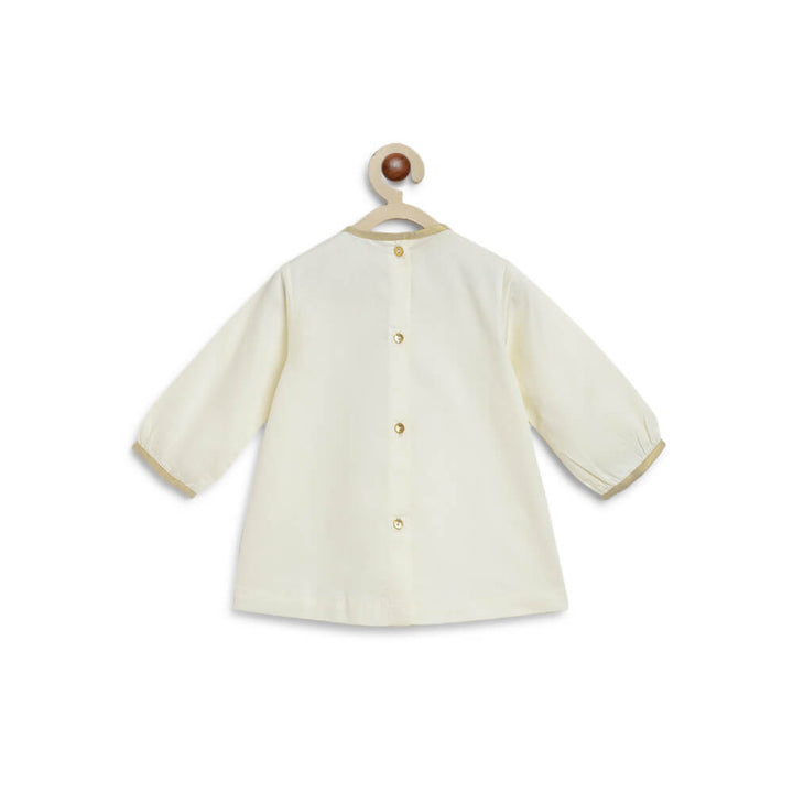 Tiber Taber Baby Girl Lakshmi Embroidered  Premium Cotton Suit Set - Cream