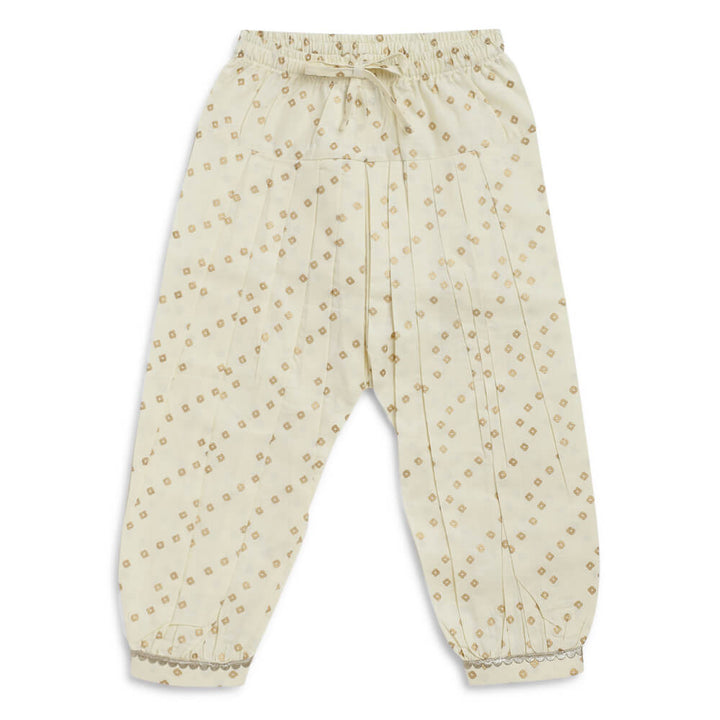 Tiber Taber Baby Girl Lakshmi Embroidered  Premium Cotton Suit Set - Cream