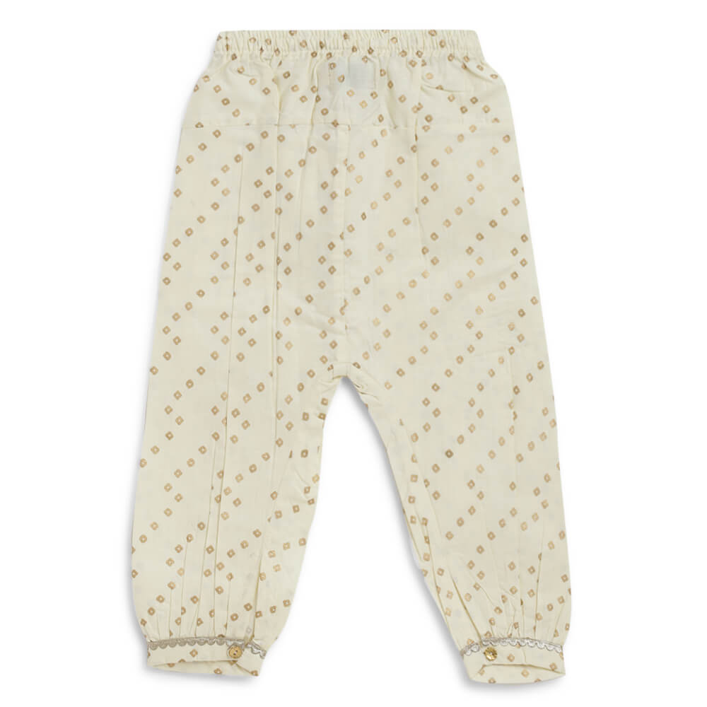 Tiber Taber Baby Girl Lakshmi Embroidered  Premium Cotton Suit Set - Cream