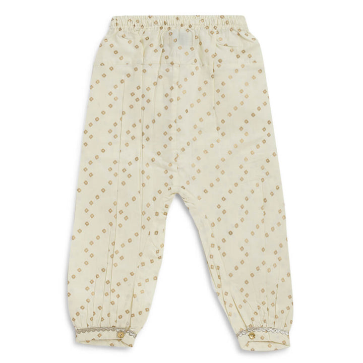 Tiber Taber Baby Girl Lakshmi Embroidered  Premium Cotton Suit Set - Cream