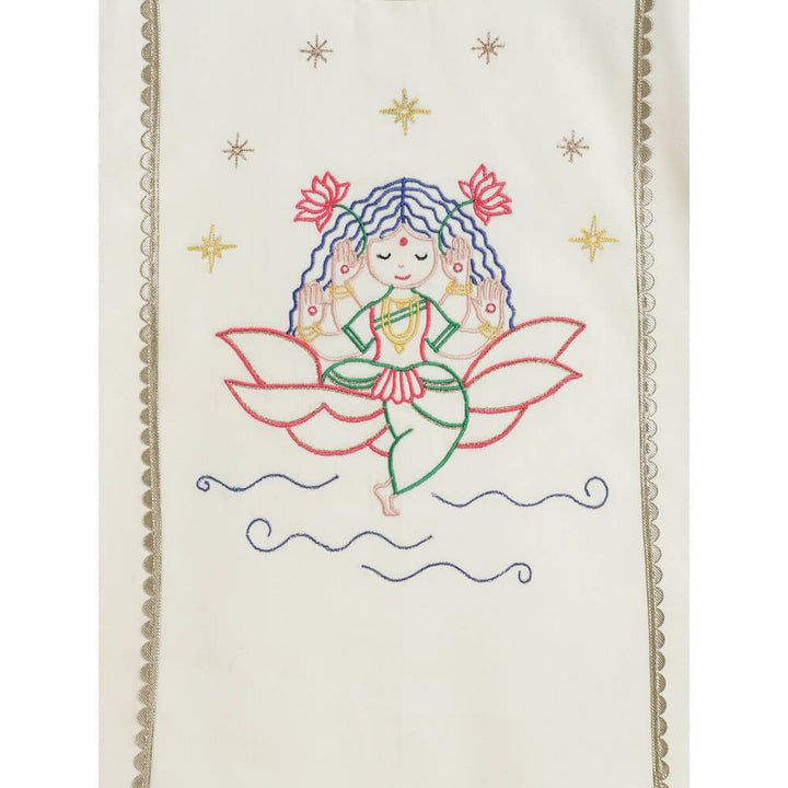 Tiber Taber Baby Girl Lakshmi Embroidered  Premium Cotton Suit Set - Cream
