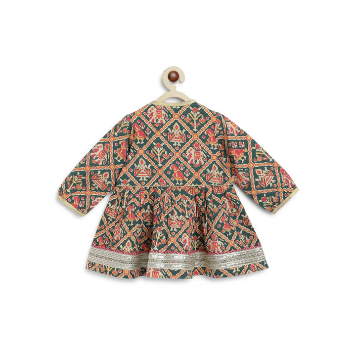 Tiber Taber Baby Girl Patola Print Cotton Angrakha Suit Set - Green
