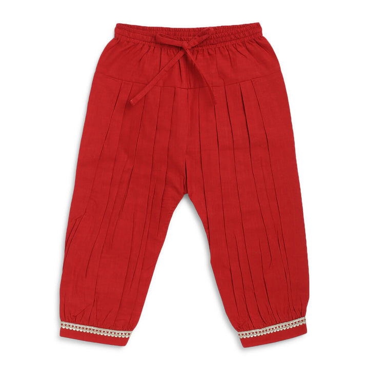 Tiber Taber Baby Girl Bandhani Cotton Angrakha Suit Set - Red