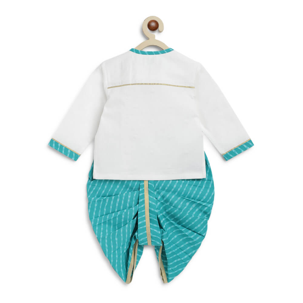 Tiber Taber Baby Boy Leheria embroidered Cotton Dhoti Kurta Set - Blue