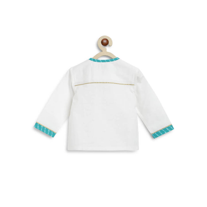 Tiber Taber Baby Boy Leheria embroidered Cotton Dhoti Kurta Set - Blue