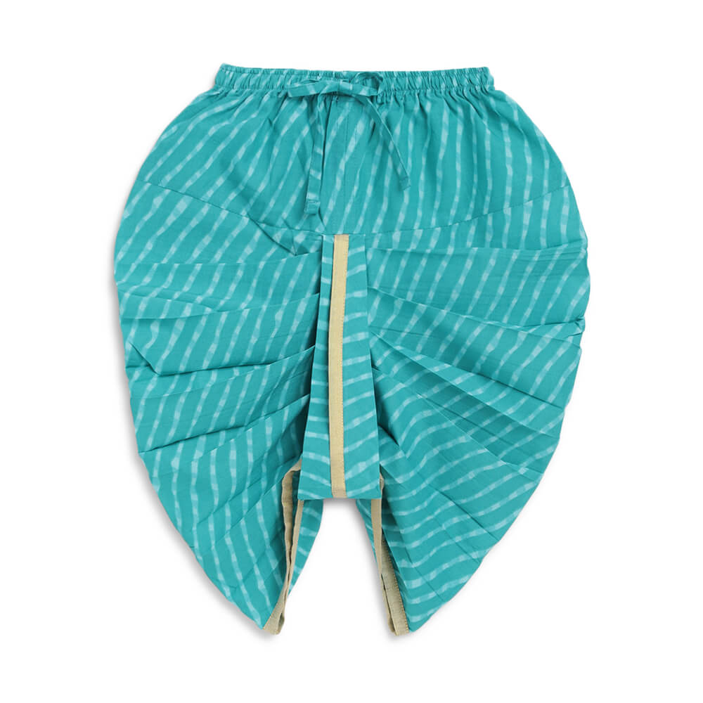 Tiber Taber Baby Boy Leheria embroidered Cotton Dhoti Kurta Set - Blue