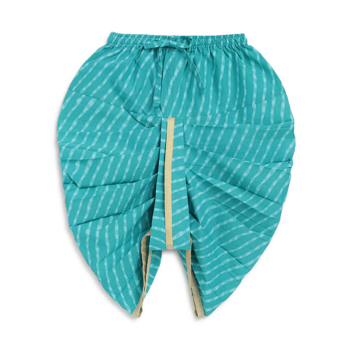 Tiber Taber Baby Boy Leheria embroidered Cotton Dhoti Kurta Set - Blue