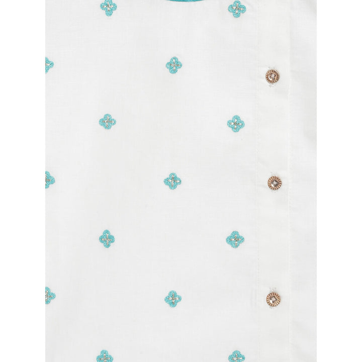 Tiber Taber Baby Boy Leheria embroidered Cotton Dhoti Kurta Set - Blue