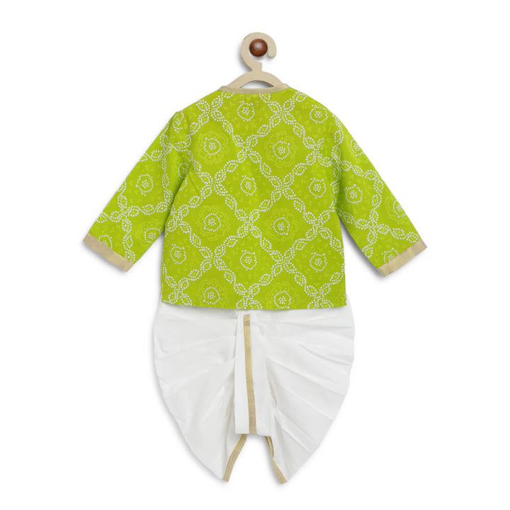 Tiber Taber Baby Boy Bandhani Print Cotton Dhoti Kurta Set - Green