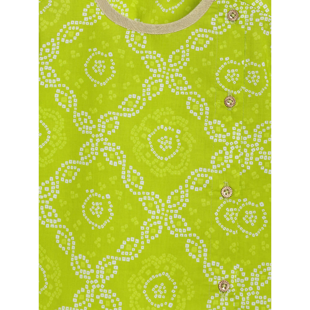 Tiber Taber Baby Boy Bandhani Print Cotton Dhoti Kurta Set - Green