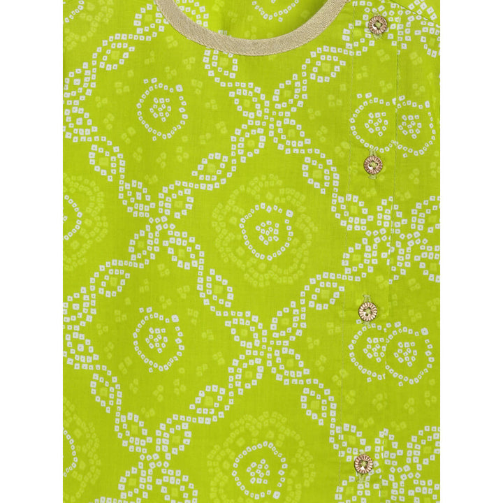 Tiber Taber Baby Boy Bandhani Print Cotton Dhoti Kurta Set - Green
