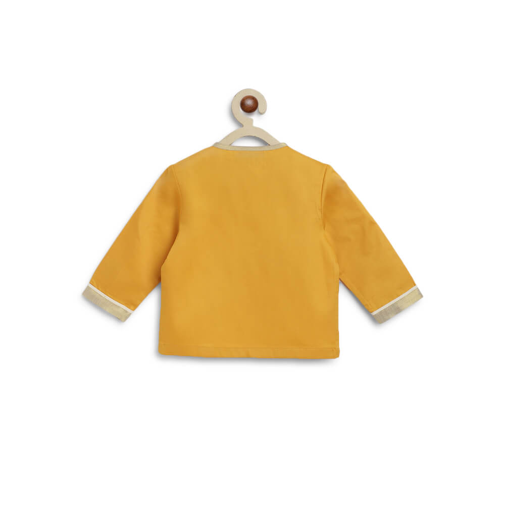 Tiber Taber Baby Boy Ganesha Embroidered Cotton Dhoti Kurta Set - Yellow