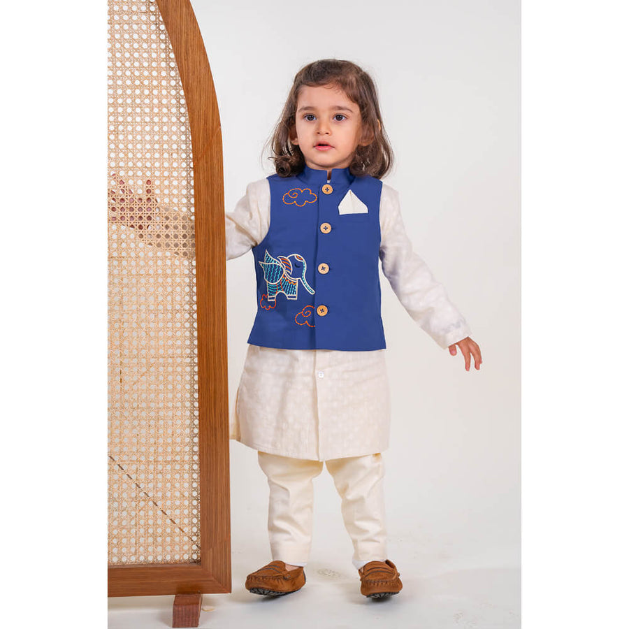 Tiber Taber Boy Elephant Bundi Jacket - Blue
