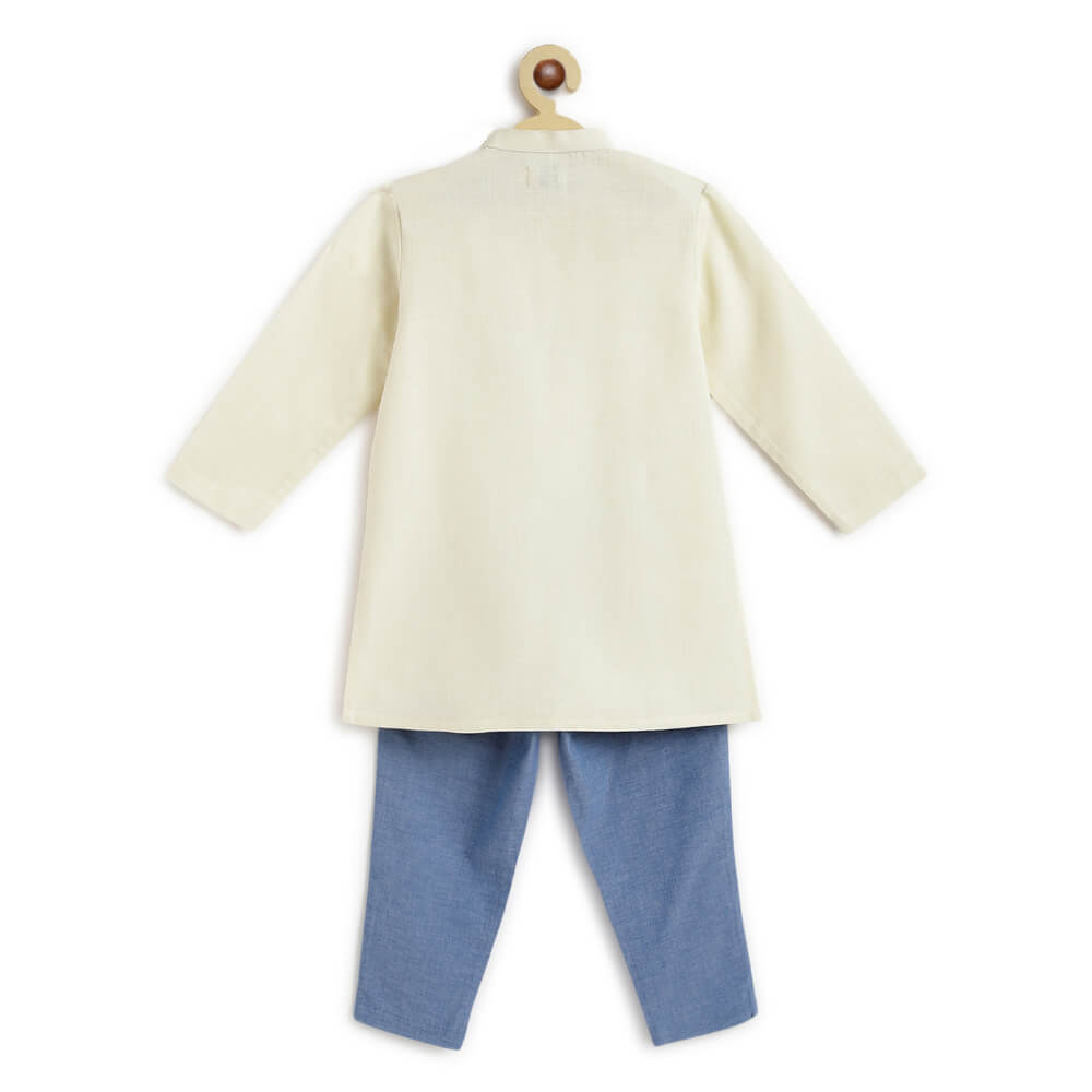 Tiber Taber Boy Elephant Kurta Pyjama Set - Cream