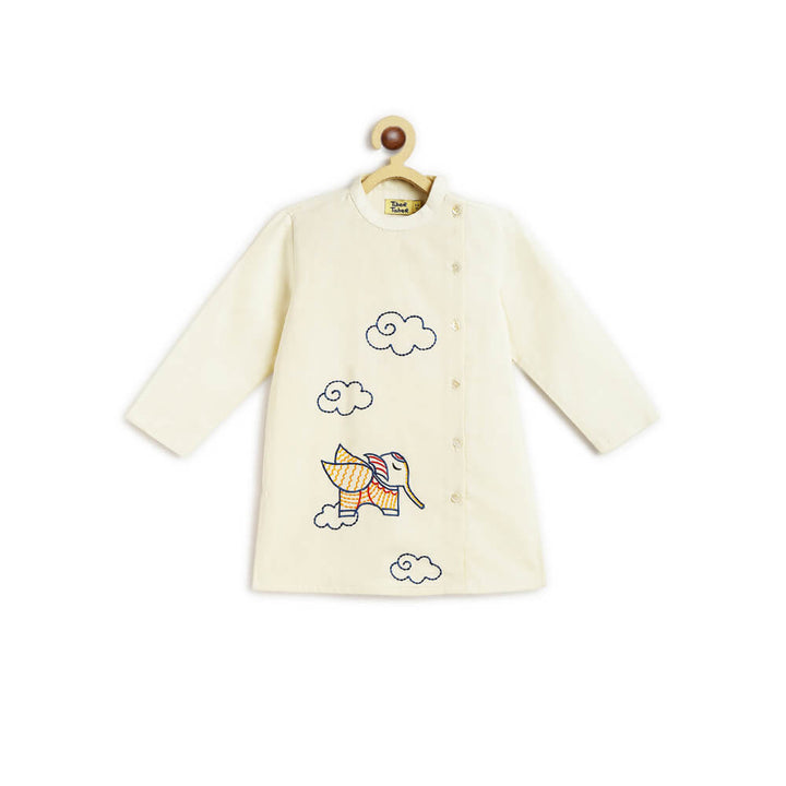 Tiber Taber Boy Elephant Kurta Pyjama Set - Cream